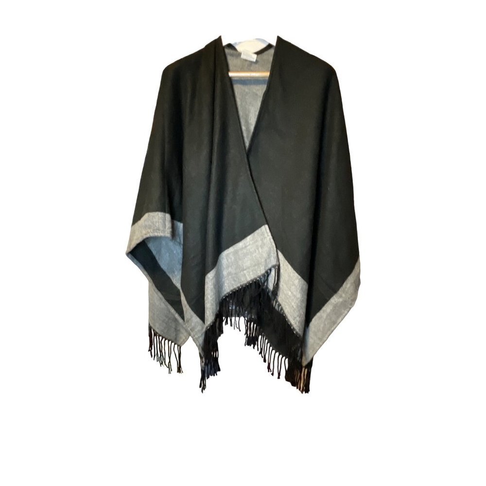 Black Large Fringed Poncho Sweater